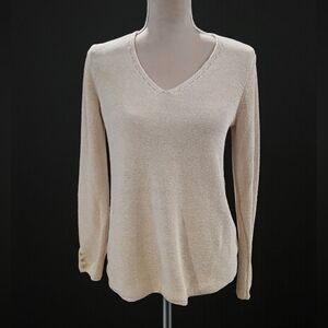 J. Mclaughlin Italian Yarn Callum Vneck Beige Sweater Knit Small Old Money